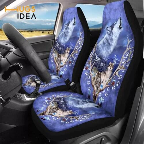 HUGSIDEA Cool 3D Star Wolf Print Car Seat Cover Luxury Car Protector Case Fahion Animal Design Auto Supplies with PU Leather