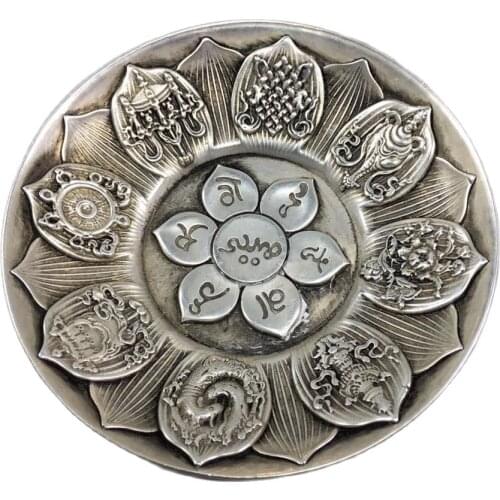 China OLD Tibetan silver Chinese Silver blessing eight treasures Pen wash