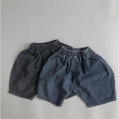 Summer Boys and girls Solid Color Retro Denim Shorts 1-6 Years Unisex Bloomers Children Loose All-match Knee Length Pants