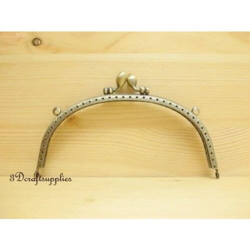Metal frame sewing bag purse frame clasp half round 16 cm anti bronze C16