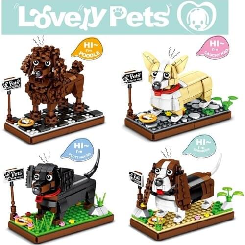 Pet Dog Model Building Blocks Dachshund Bricks Corgi Children Toys for Kids Gift Poodle Girl Present Christmas Animal Pug
