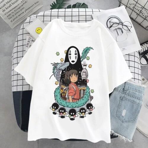 Fashion Ullzang Graphic Funny Japanese Cartoon Spirited Away Anime Shirt Harajuku Tumblr Casual Kawaii Clothes Tops Streetwear