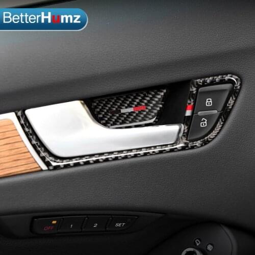 Carbon Fiber Car Interior Door Handle Cover Trim Door Bowl Stickers Decoration For Audi A4 2009-2016 Car Accessories Styling
