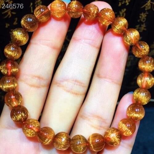 Natural Copper Rutilated Quartz Bracelet 7.7mm Cat Eye Crystal Round Beads Women Man Bracelet Genuine AAAAA