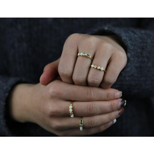 Latest Classic Luxury Engagement Gold Color Band Rings Fashion Wedding Bands Rings for Women Pave Cz and 3 Opal Jewelry 2021