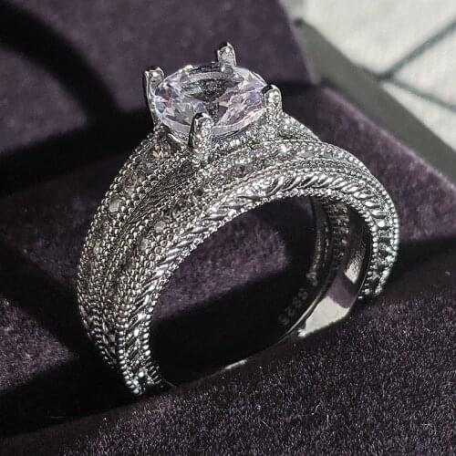 2021 new luxury round 925 sterling silver wedding ring set for women lady anniversary gift jewelry bulk sell Black Friday R5834