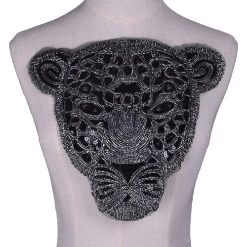Clothing Women Shirt Large Patch Leopard head Sequins Sew On T-shirt girls Patches for clothes Animal Stickers NL361