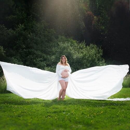 Clearance Maternity Photography Prop Long Sleeves Maxi Pregnant Dress with Multi-layers Chiffon Split Front for Baby Shower Gift