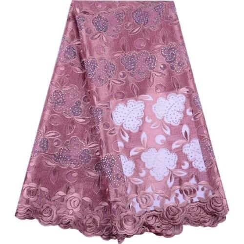 Latest French Nigerian Laces Fabrics With Rhinestones Onion African Lace Fabric High Quality French Tulle Lace Material F1512