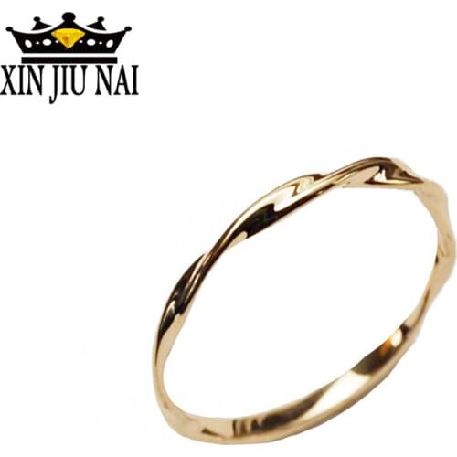 Simple golden handmade wavy ring, geometric romantic girl / student / engagement / creative ring cubic zirconia ring size 5-10