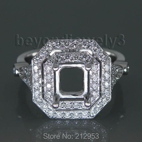 Luxury Vintage Princess 6.5mm 18kt White Gold Semi mount Ring For Wedding WU170