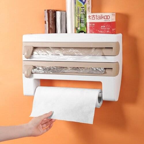 Stylish and Simple Kitchen Shelf Rack with Cutter Classic Modern Wall Mounted Paper Towel Rack Household Bathroom Supplies