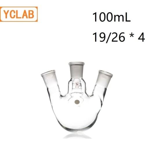 YCLAB 100mL 19/26 * 4 Distillation Flask Oblique Shape with Four Necks Standard Ground Mouths Distilling