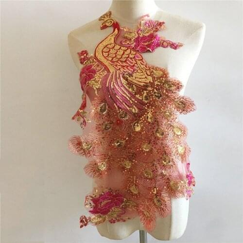 Ladies Home Fashion Art Clothing Gold Thread Embroidery Sequin Fake Collar Sewing Peacock Feather Textile Dress Applique Fabric