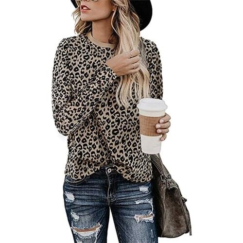 Fashion New 2019 T Shirt Women Leopard T-Shirt Round Neck Long Sleeve Casual Camiseta Mujer Shirt Ladies Tops