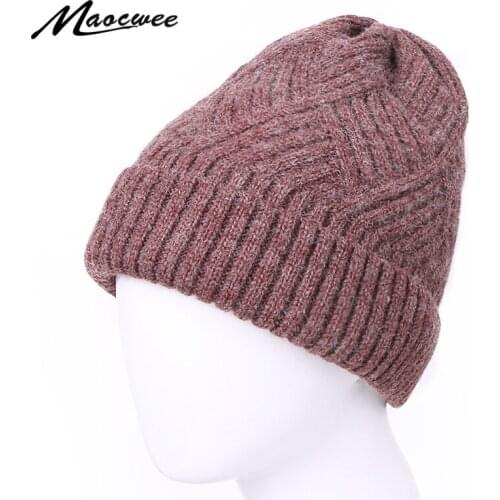 Women Hat Baggy Bonnet Beanies Female Outdoor Warm Knitted Winter Hats Soft Striped Cashmere Knitted Beanie Hat Solid Color Caps