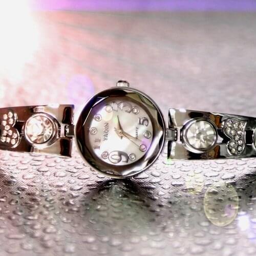 Crystal Bangle Bracelet Watches Silver Watchcase White Dial Ladies Women Bracelet Watch