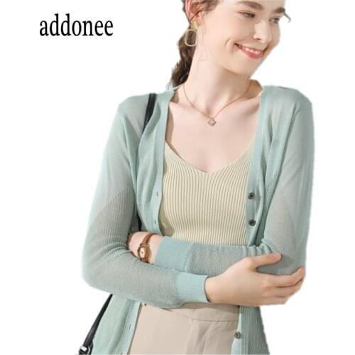 2020 Latest Style Summer Women Female V-Neck Cutout Cardigan Coat Sun Protection Shirt Ice Silk Cool Breathable Sexy Fashion