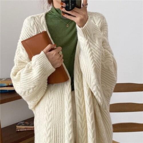 Oversize Fashion Women 2021 Spring Autumn Winter Thick Warm Long Open Stitch Knitted Sweater Cardigans Female Loose Tricot S103
