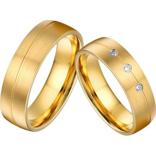 1 Pair Lovers Alliance affordable 18k gold plated finger ring matching wedding band promise proposal rings for couples