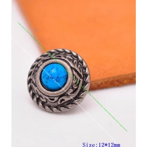 10Pcs 12mm Retro Silver Floral Rope Side Leathercraft Belt Hardware Western Saddle Bridle Turquoise Concho Decor Screwback