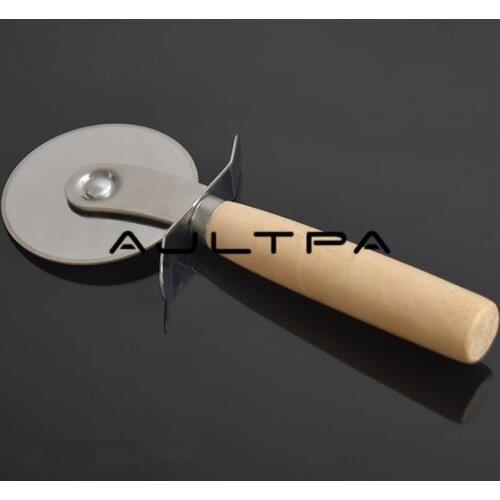 100pcs Handhold Pizza Cutter Wooden Handle Stainless Steel Round Pizza Knife Pasta Rotatable Pastry Kitchen Tool F3193