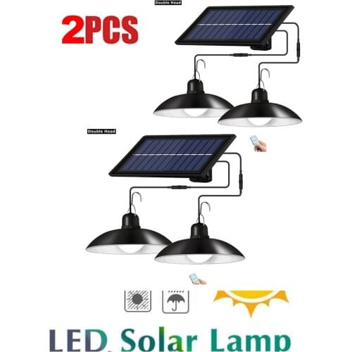 2 pcs remote 30 led 2 head Retro Lampshade Solar Pendant Lamp 3M Cable LED Solar Powered Light Waterproof For Outdoor Patio Gard