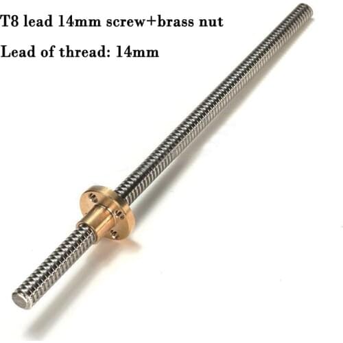 2pcs/lot T8 Lead Screw/Thread Rods lead 14mm length 300 400 500 600mm+Copper Nuts for Prusa I3 3D printer&CNC parts