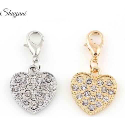 20pcs/lot 17*16 MM Crystal Love Heart Charm Dangle For Handmade DIY Bracelet Accessories