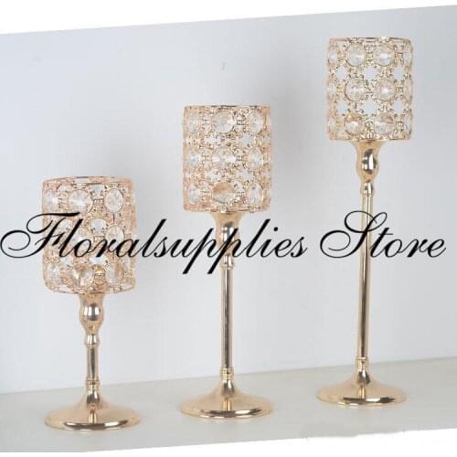 2019 Elegant New Model Rose Gold Color Small Wedding Decoration Long-Stemmed Glass Candle Holder Candlestick Wedding Centerpiece