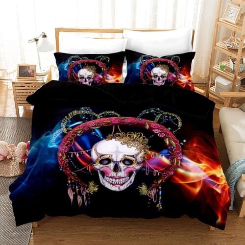 3D Flame Skeleton Printing Duvet Cover Set High Quality Bedspread Halloween Bedding Set Twin Full Queen King Size Quilt Cover
