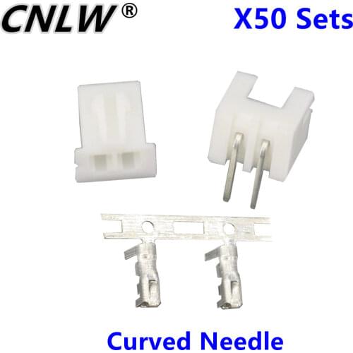 50 Sets/Kit XH2.54-2P 2 Pin Curved Needle Spacing 2.54mm Connectors Male and Female Plug + Terminals