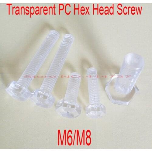 50pcs/lot M6/M8 Hex bolts Insulation screws Transparent PC Hex Head Screw length 8mm--60mm