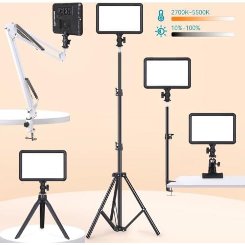 8inch Flat Pannel Light LED Video Lighting Panel US Plug EU Adapter Dimmable Photography Lighting With Tripod Long Arm Holder