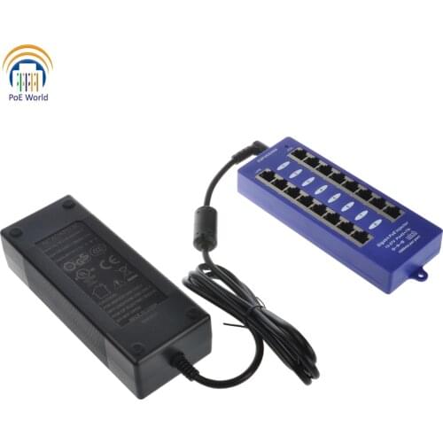 8 Port Passive PoE Injector12-56V input 1000mbps ethernet connector with 48Volt 120Watt power supply