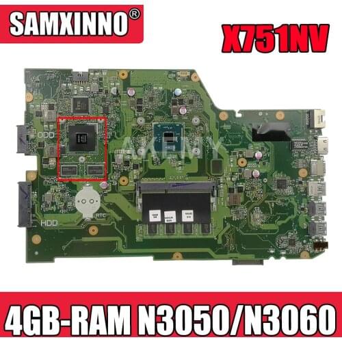 Akemy X751NV original mainboard for ASUS X751N Laptop motherboard X751NV mainboard with 4GB-RAM N3050 / N3060