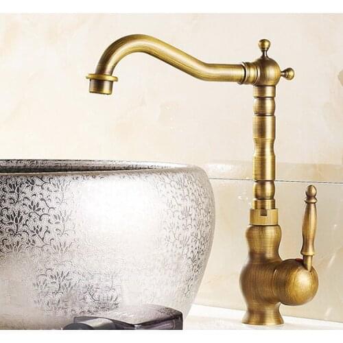 Antique Brass Single Handle Swivel Bathroom Vessel Sink Faucet Mixer Taps anf014