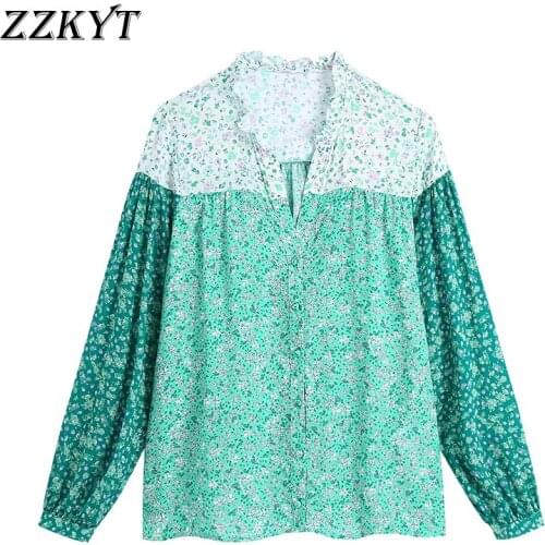 ZZKYT 2021 Women Spring Vintage Floral Print Blouses Fashion Single Breasted Long Sleeve Female Loose Shirts Blusas Casual Tops