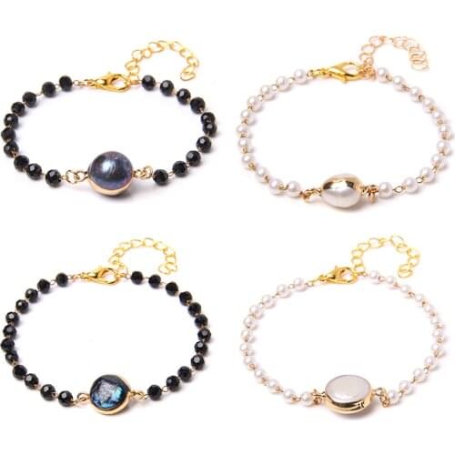 Natural Freshwater Pearl Bracelet Black White Zircon Crystal 4MM Bead Pearl Bracelets For Women Adjustable Lobster Clasp Pulsera