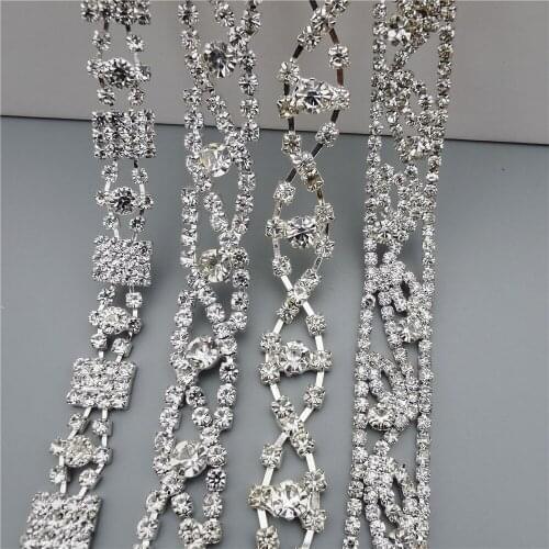 45cm/Lot Tape-shape Rhinestone Crystal Chain Bling Diamante Ribbon Metal Chain Collar Trim Wedding Dress Clothing Accessories