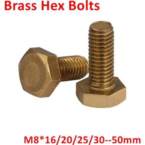 DIN933 M8 Brass Hex Bolts M8*16/20/25/30/35/40/50mm brass hexagon Screws Hex Bolts