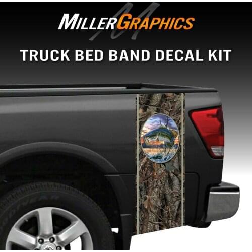 For x2 Bass Jumping Fishing Camo Truck Bed Band Decal Graphic Sticker Kit