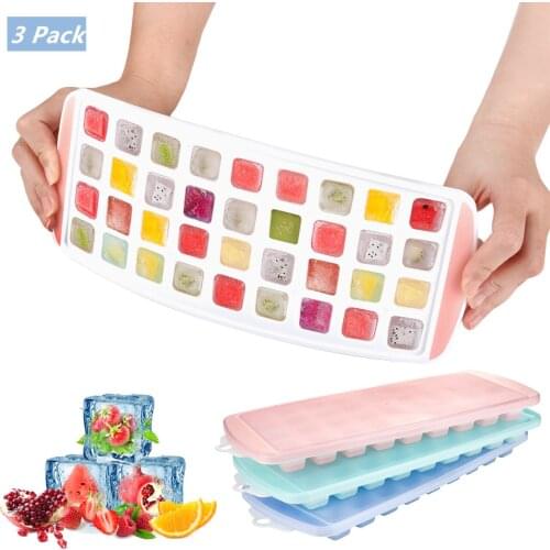 3Pcs 36 Grid Ice Cube Tray DIY Cube Maker Mold with Removable Lids for Ice Cream Party Whiskey Cocktail Cold Drink