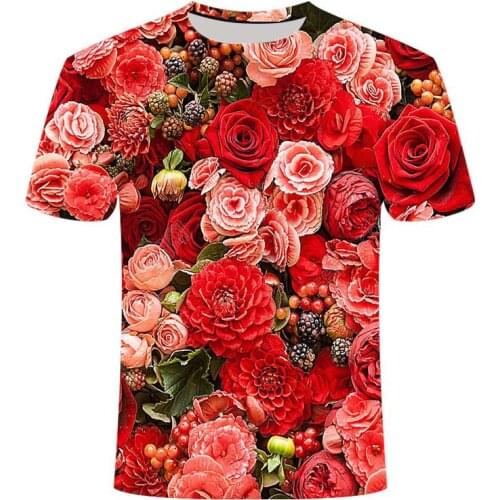 Rose printing 3D printing T-shirt mens summer fashion casual comfortable short-sleeved shirt quick-drying polyester