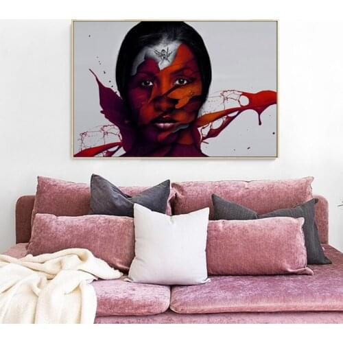 Red Make-up Chinese Woman with spider Canvas Painting Posters and Print Scandinavian Wall Art Picture for Living Room Home Decor
