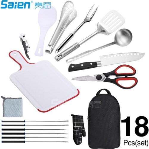 Camping Cooking Utensils Kitchen Cookware Travel Set Portable Stainless Steel Waterproof 18-Piece Storage Set for Picnic BBQ