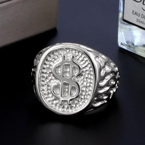 Gold Dollar Sign Men Women Charms Rings Stainless Steel Vintage Square Rings Luxury Brand Jewelry