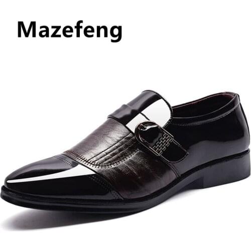 Mazefeng 2019 New Men Dress Leather Shoes Slip On Fashion Male Formal Oxford Shoes Flats Pointed Toe Casual Shoes For Men