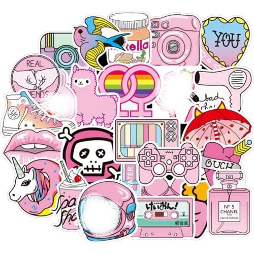 Pink Stickers Girls Stickers Pack Laptop Skateboard Luggage Graffiti Waterproof Sticker Classic Toys Children 50/60/100/113Pcs