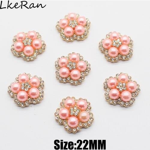 NEW 10Pc 21MM Pink Pearl Flower Button Flatback Embellishments Rhinestone Buttons for DIY Jewelry Making Wedding Decoration